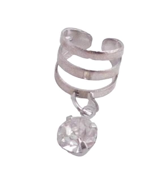 Silver Earcuff Ear Cuff Örhänge med Hängade Vit Rhinestone