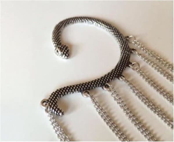 Silver Earcuff Cuff Wrap Örhänge - Orm med Kedjor & Fjädrar