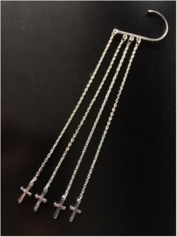 Silver Ear Wrap Earcuff Cuff Örhänge - 4 Hängande Kedjor & Kors