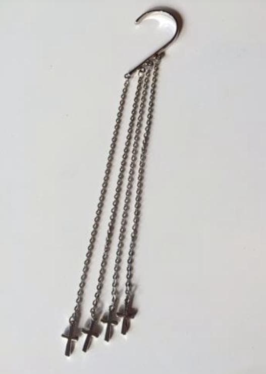 Silver Ear Wrap Earcuff Cuff Örhänge - 4 Hängande Kedjor & Kors
