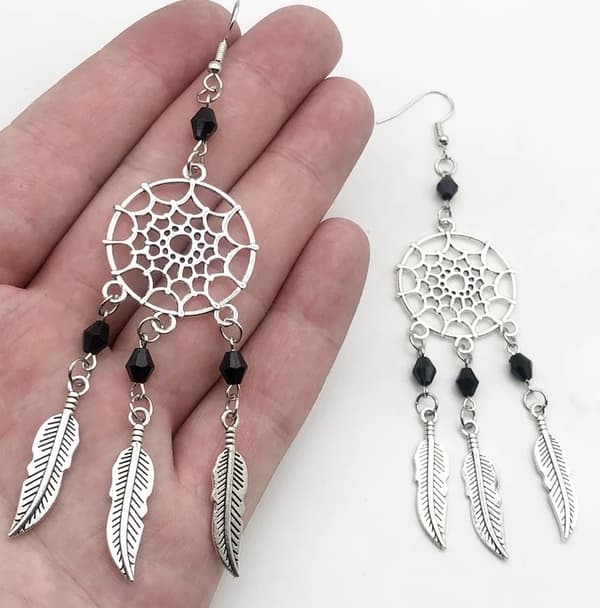 Earrings - Dreamcatcher - Beads - Black