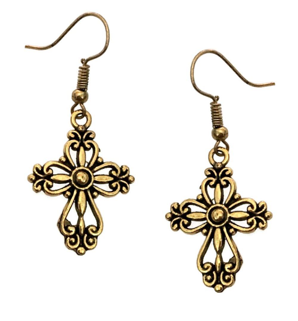 Örhängen Kors Cross Symbol Gothic Antikguld