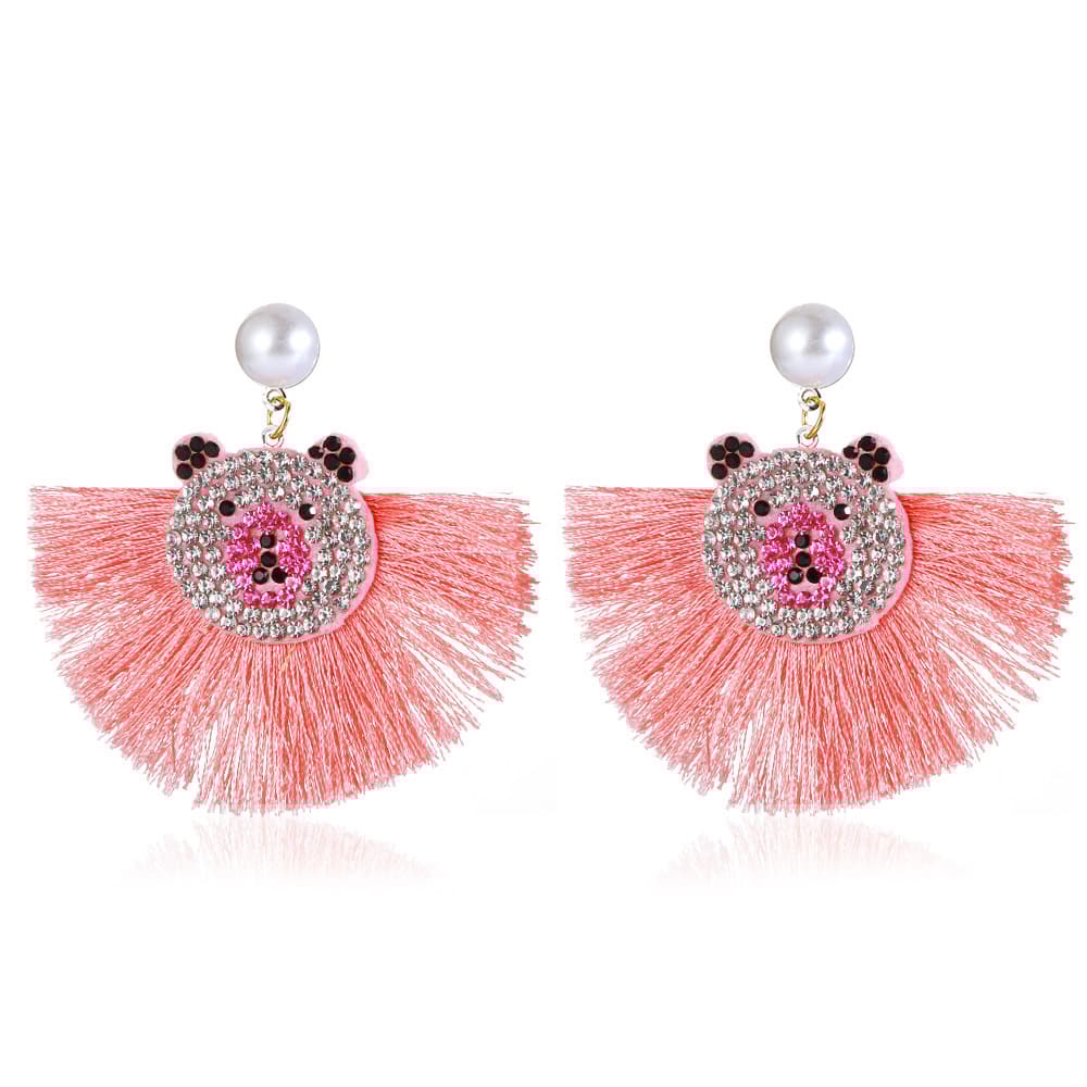 Söta Tassel Bear Örhängen 1 par Rosa