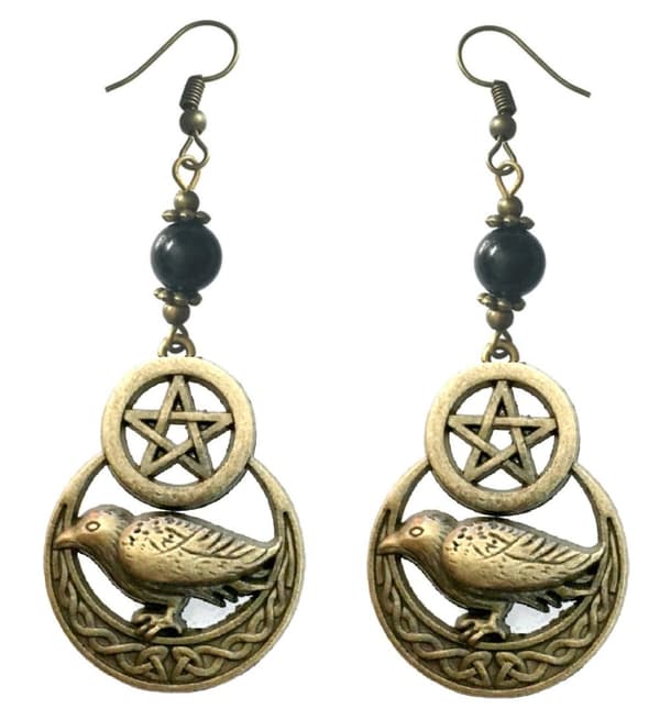 Örhängen Pentagram Korp Raven Måne Moon Wicca Pagan