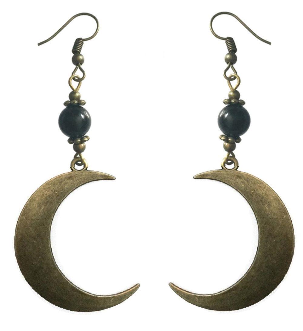 Örhängen Halvmåne Crescent Moon Onyx Brons Pagan