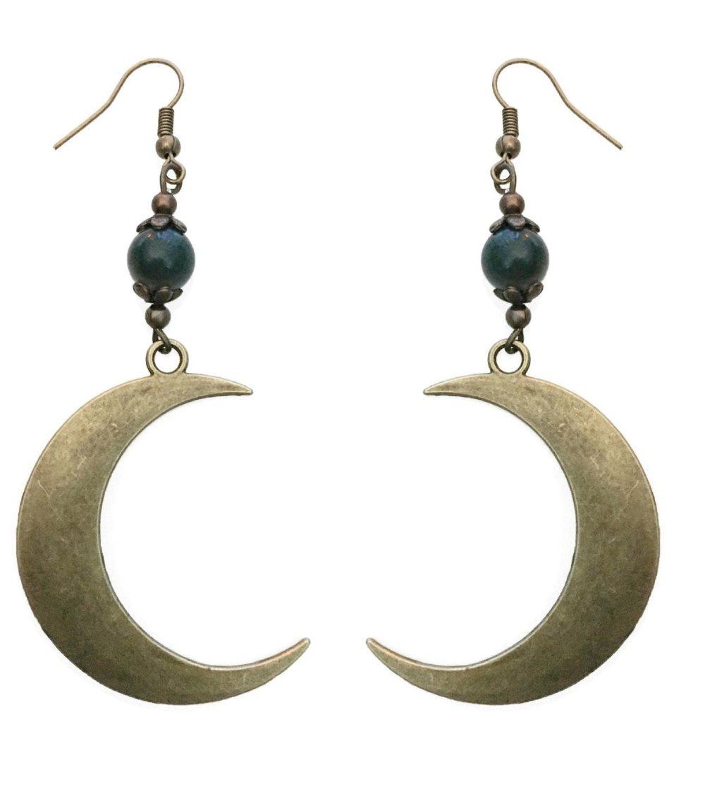 Örhängen Halvmåne Crescent Moon Mossagat Brons Pagan