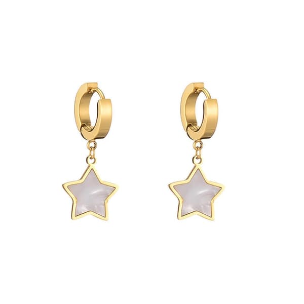 Cute earrings gold plated stainless steel stars mother of pearl gold
