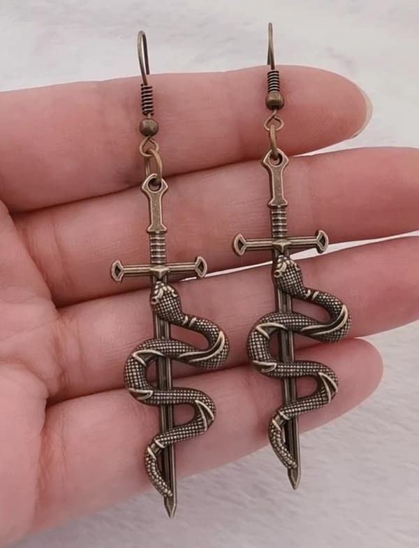 Örhängen Svärd Orm Serpent Dagger XL Sword Bronsfärg