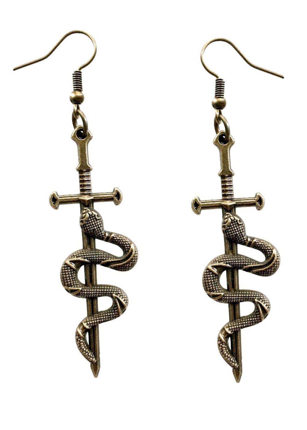 Örhängen Svärd Orm Serpent Dagger XL Sword Bronsfärg