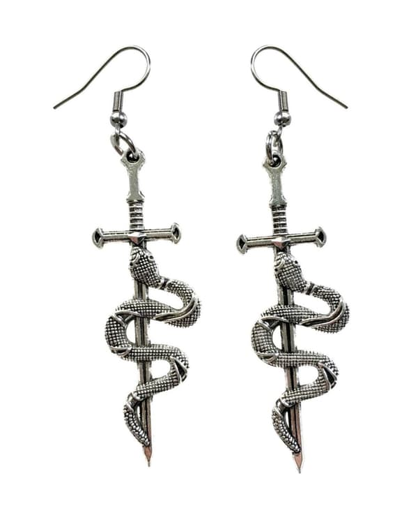 Örhängen Svärd Orm Serpent Snake Dagger XL Sword Silverfärg