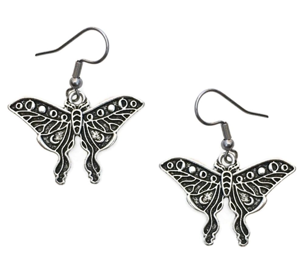 Örhängen Slända Moth Månfas Moon Wicca Pagan Rostfri krok