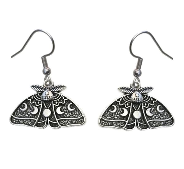 Örhängen Slända Moth Månfas Moon Wicca Pagan Rostfri krok