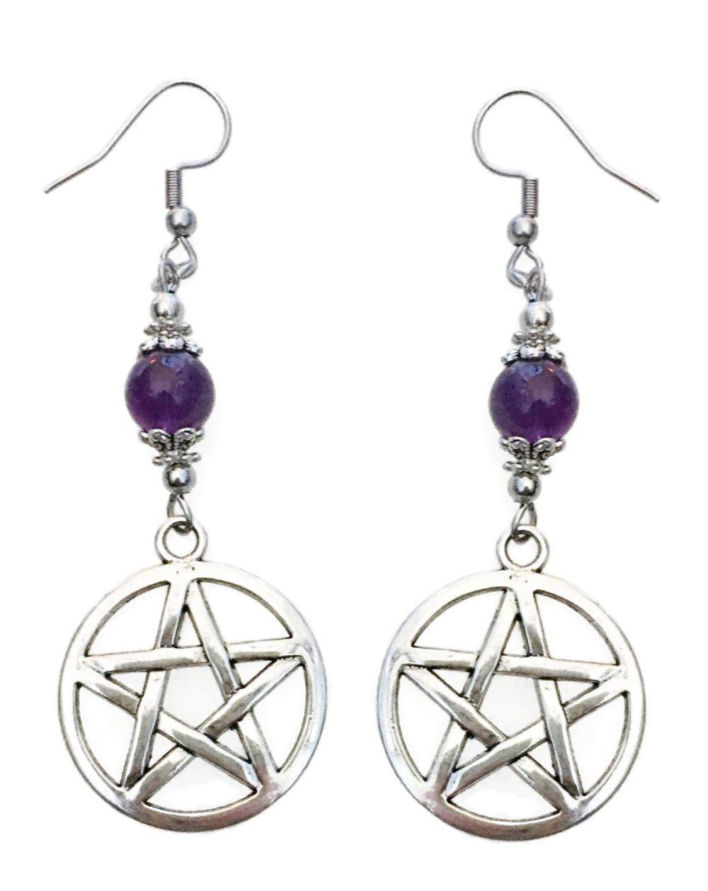 Örhängen Pentagram Ametist Wicca Pagan Rostfri Krok