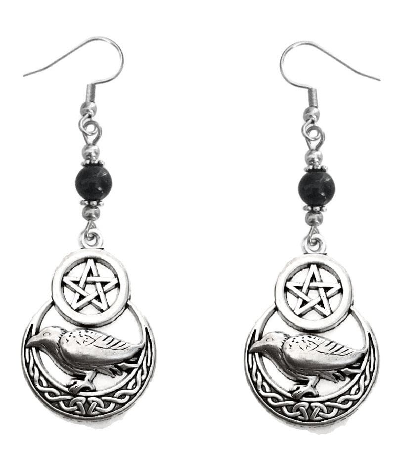 Örhängen Pentagram Korp OnyxRaven Måne Moon Wicca Pagan