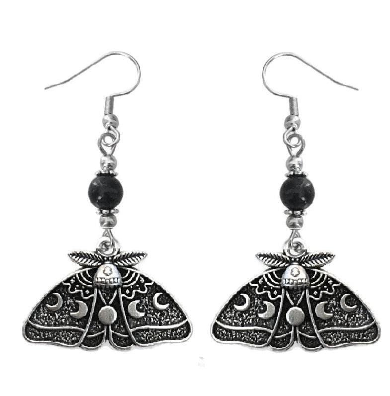 Örhängen Moth Onyx Insekt Månfas Moon Wicca Pagan Rostfri krok