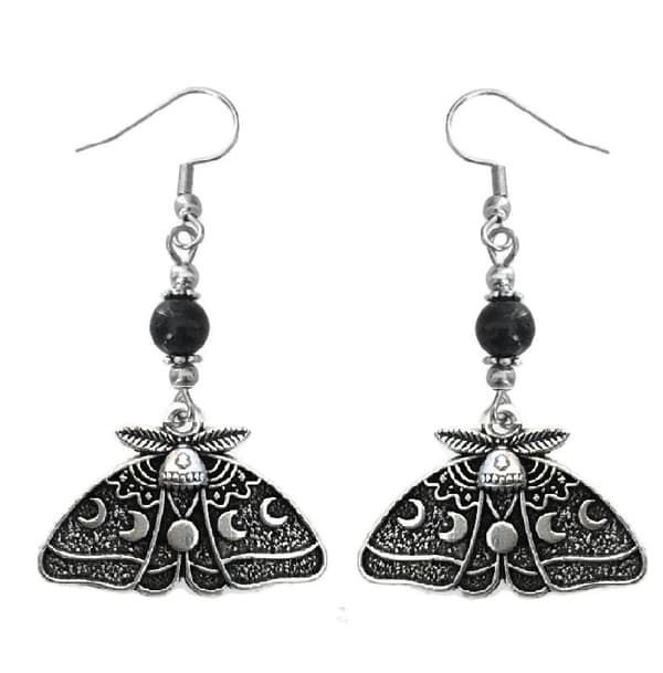 Örhängen Moth Onyx Insekt Månfas Moon Wicca Pagan Rostfri krok