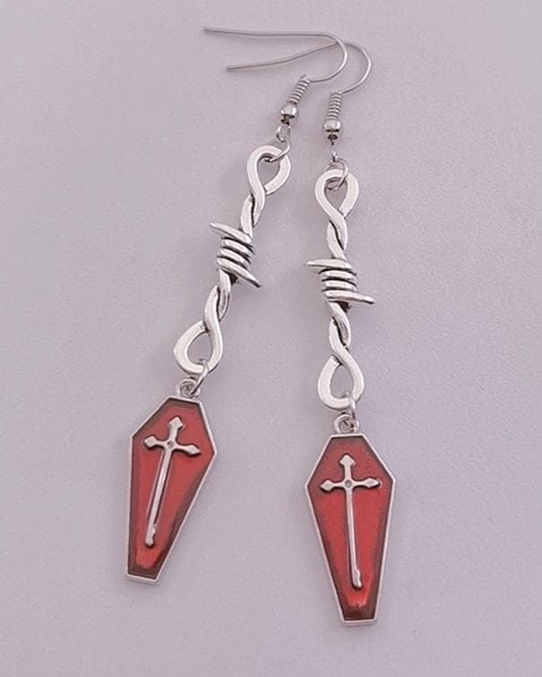 Örhängen Taggtråd Barbed Kista Röd Coffin Wire Rostfria krokar