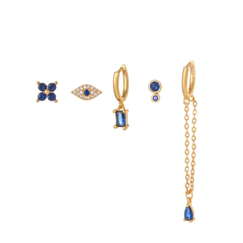 Fashion Eye Long Chain Stud Örhängen Set för kvinnor 5 Pack Flerfärgad