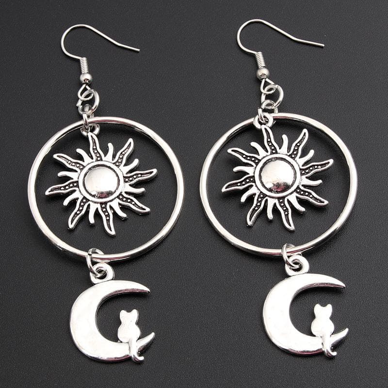 Örhängen Sol Måne Katt Halloween CatMoon Pagan Rostfria Ringar
