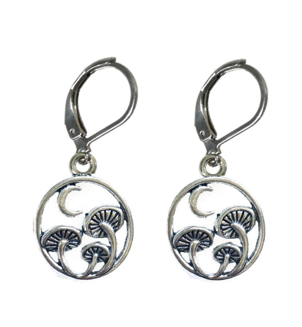 Örhängen Svamp Mushroom Måne Moon Höst Rostfri Brisyrkrok