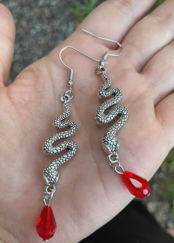 Örhängen Orm Snake XL Serpent Röd Ockultism