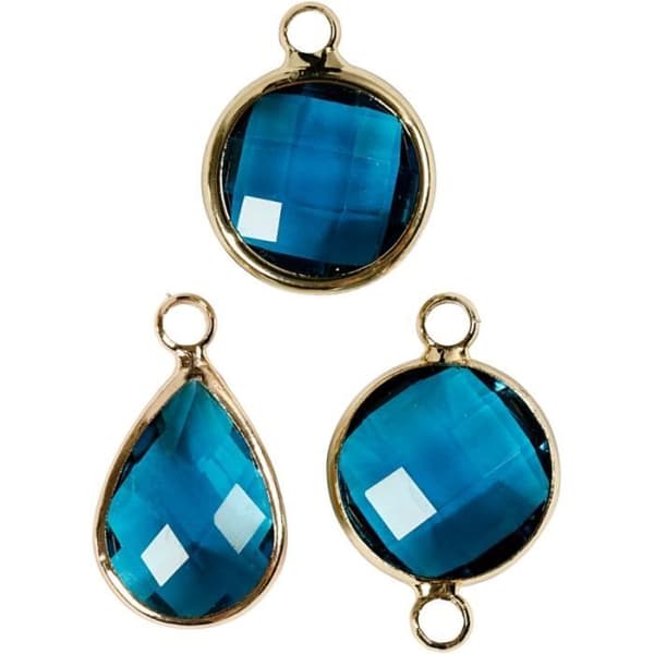 Pendentiv - Blå - Assortiment av 6 st - Glas cabochon - Variationer av designer - Mixat