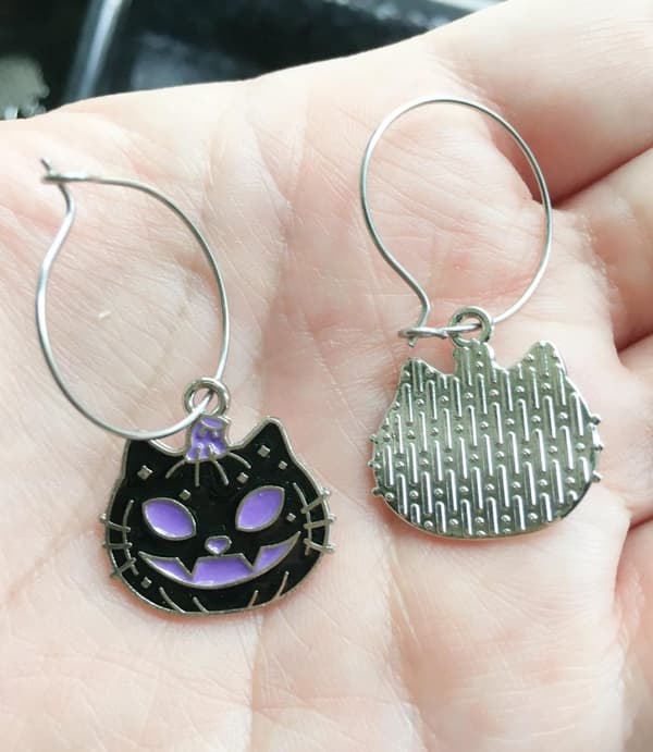 Earrings - Creoles - Cat - Pumpkin - Purple