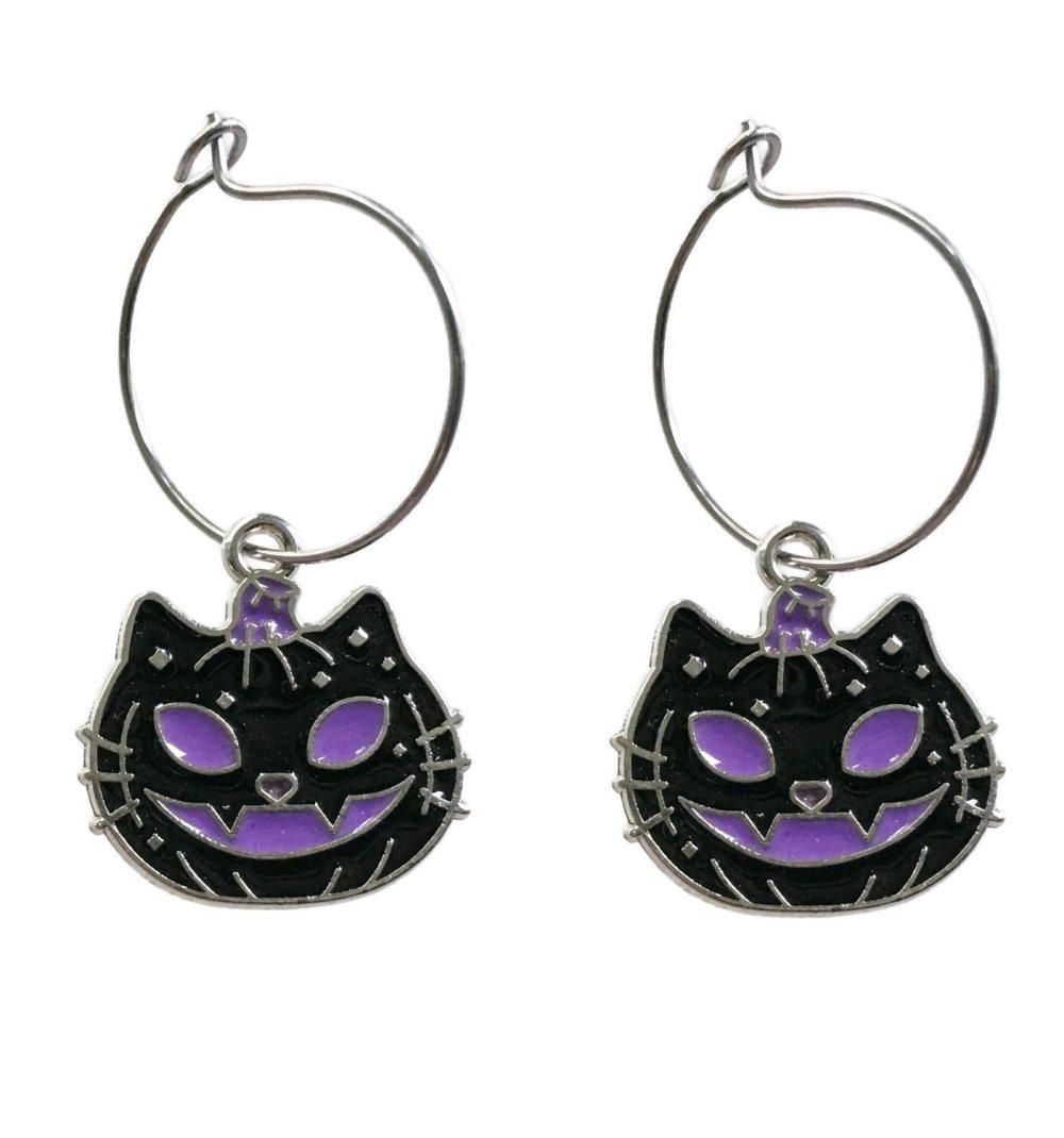 Creoler Pumpa Katt Lila Halloween Örhängen Rostfria ringar