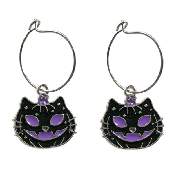 Creoler Pumpa Katt Lila Halloween Örhängen Rostfria ringar