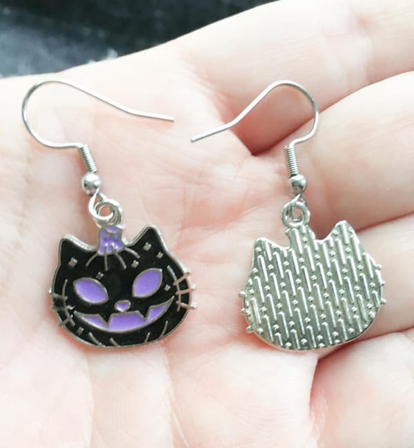 Örhängen Katt Pumpa Halloween Svart/lila Cat Rostfri Krok