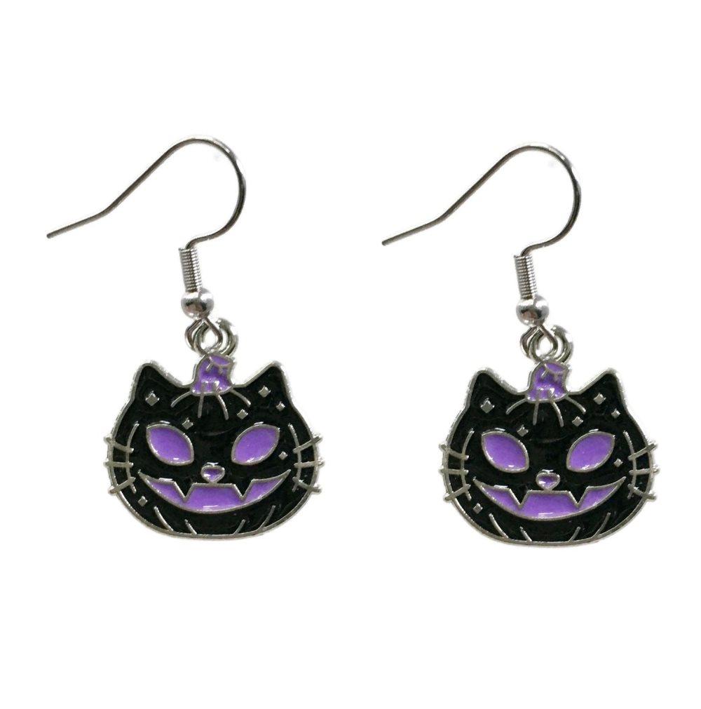 Örhängen Katt Pumpa Halloween Svart/lila Cat Rostfri Krok