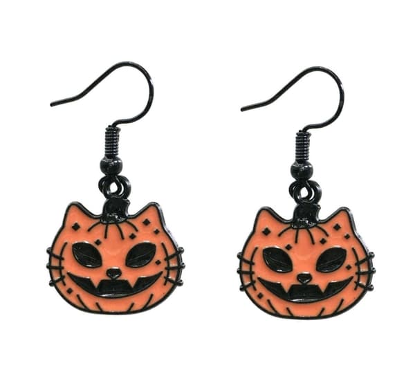 Earrings - Cat - Pumpkin - Black