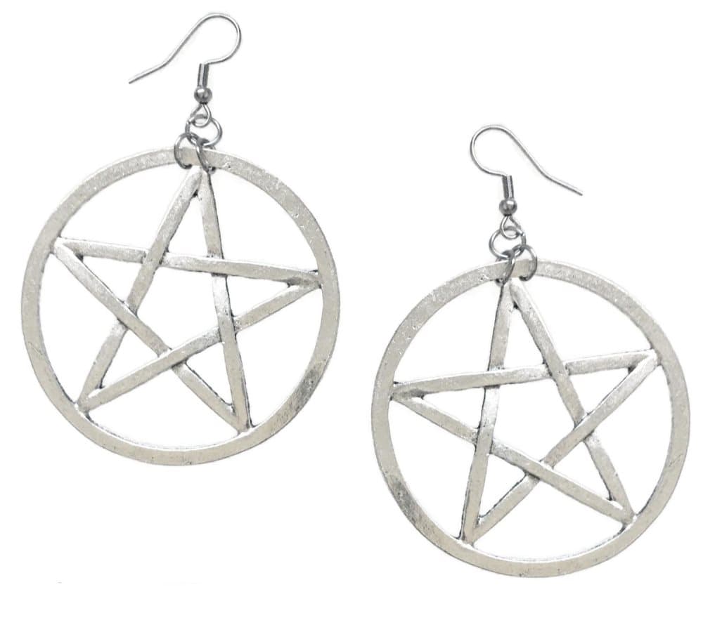 Örhängen Pentagram XL Stora Wicca Pagan Rostfri Krok