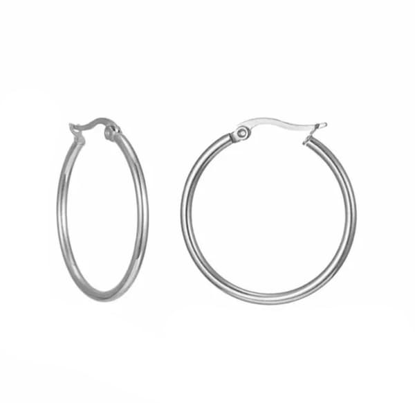 Klassiska Runda Hoop Silver Örhängen i Rostfritt Stål - 2,9 cm
