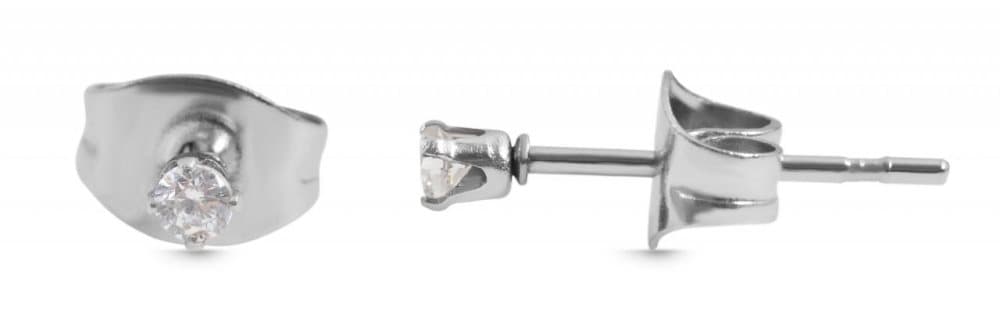 Runda Silver Stud Örhängen - Vit Kristall i Rostfritt Stål 2 mm