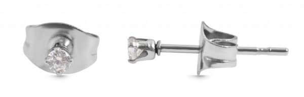 Runda Silver Stud Örhängen i Rostfritt Stål - Vit Kristall -2 mm