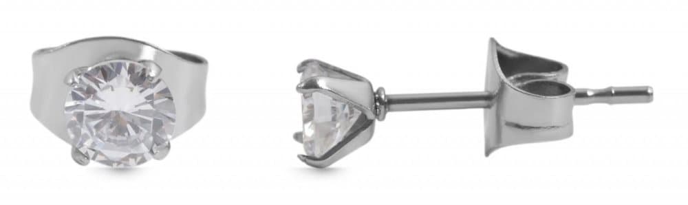Runda Silver Stud Örhängen - Vit Kristall i Rostfritt Stål 4 mm