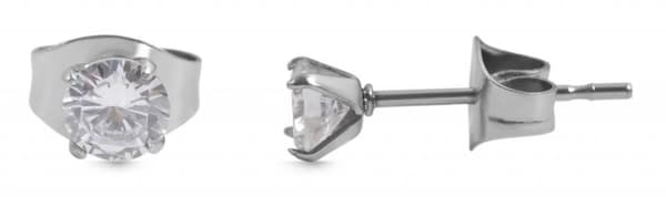Runda Silver Stud Örhängen i Rostfritt Stål - Vit Kristall -4 mm