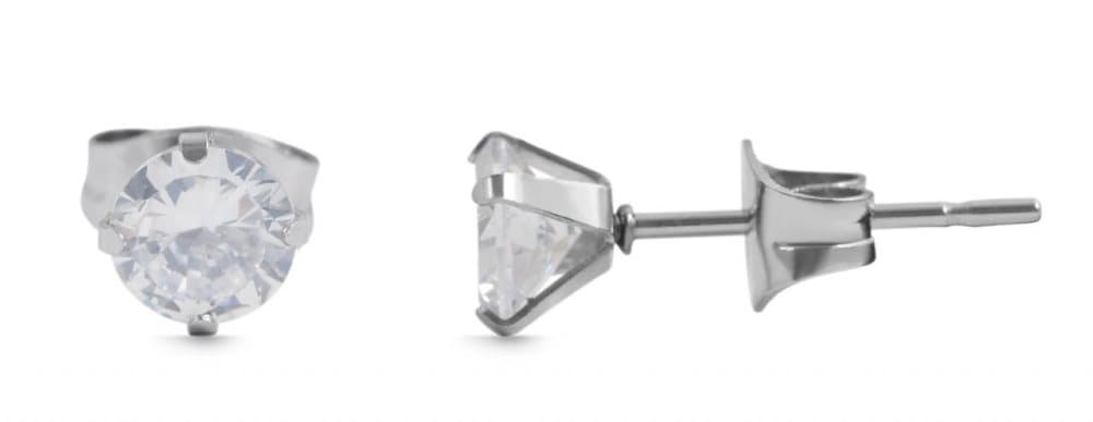 Runda Silver Stud Örhängen - Vit Kristall i Rostfritt Stål 5 mm