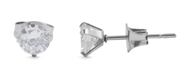Runda Silver Stud Örhängen i Rostfritt Stål - Vit Kristall -5 mm