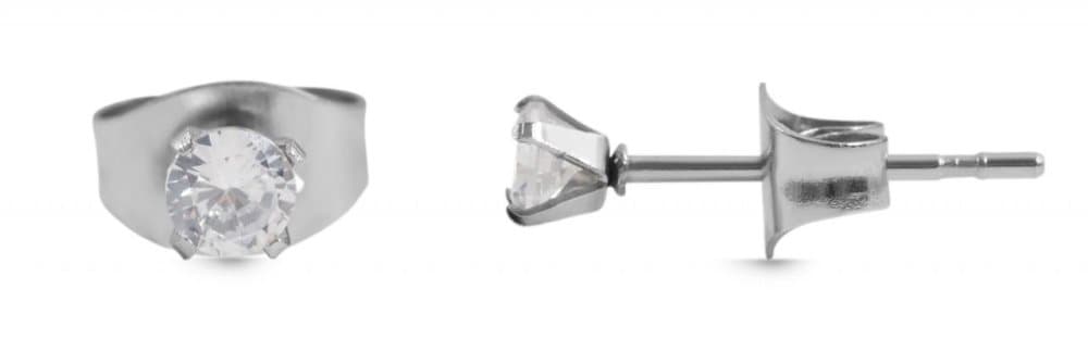 Runda Silver Stud Örhängen - Vit Kristall i Rostfritt Stål 3 mm