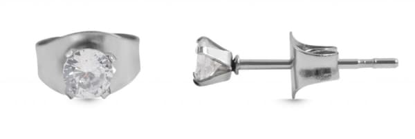 Runda Silver Stud Örhängen i Rostfritt Stål - Vit Kristall -3 mm