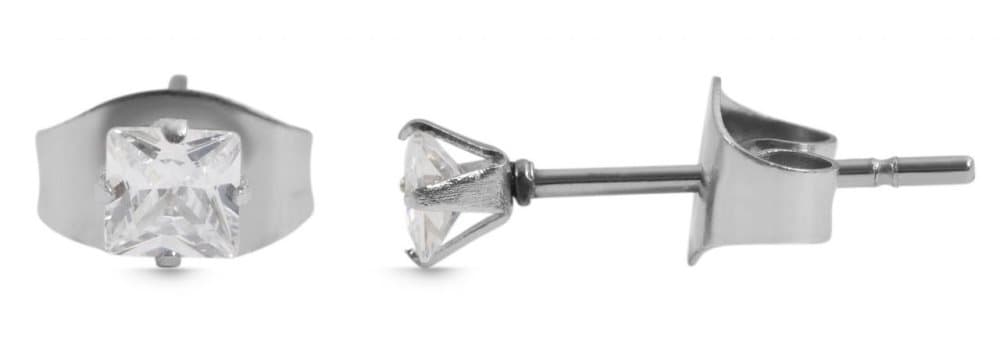 Fyrkantiga Silver Stud Örhängen Vit Kristall Rostfritt Stål 3 mm