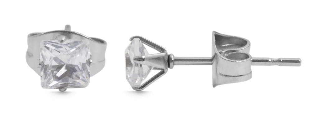 Fyrkantiga Silver Stud Örhängen Vit Kristall Rostfritt Stål 4 mm