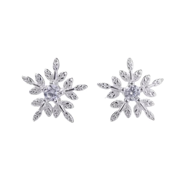 Silver Stud Örhängen - Blomma / Snöflinga med Vit CZ Kristall