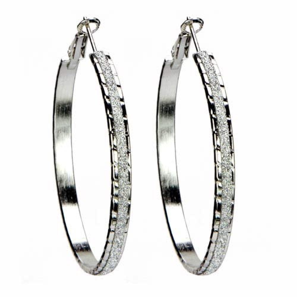 Stora Silver Hoop Örhängen -Big Circle & Silver Frostade/Glitter