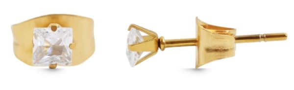 Fyrkantiga Guld Stud Örhängen - Vit Kristall Rostfritt Stål 3 mm