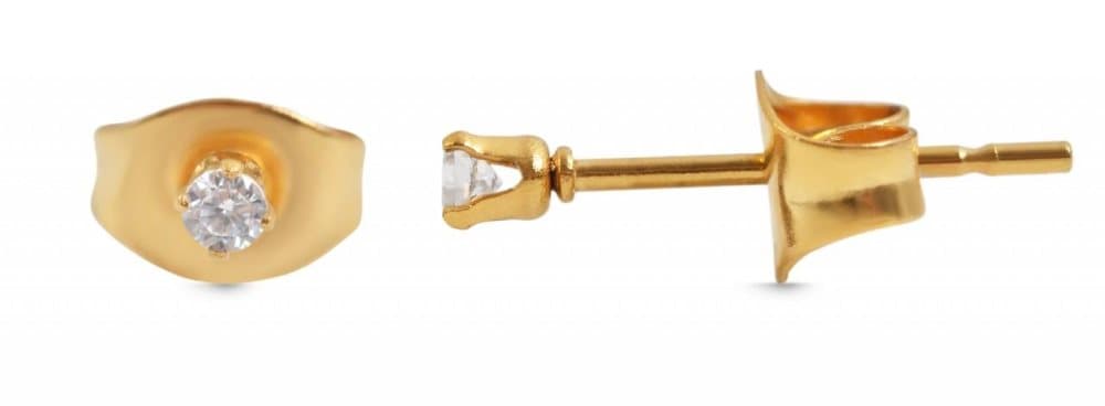 Runda Guld Stud Örhängen - Vit Kristall i Rostfritt Stål 2 mm