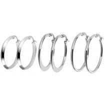3 par Silver Örhängen - Hoop/Creoler i Rostfritt Stål -Olika Stl