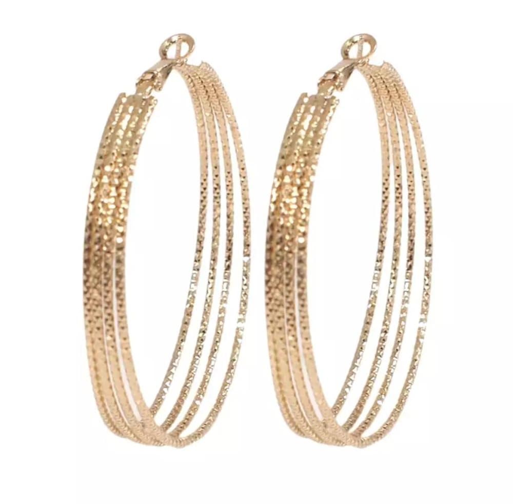 Stora 4-radiga Mönstrade Hoop Guld Örhängen - 6 cm